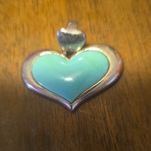 Silver Heart Pendant with Turquoise Accent
